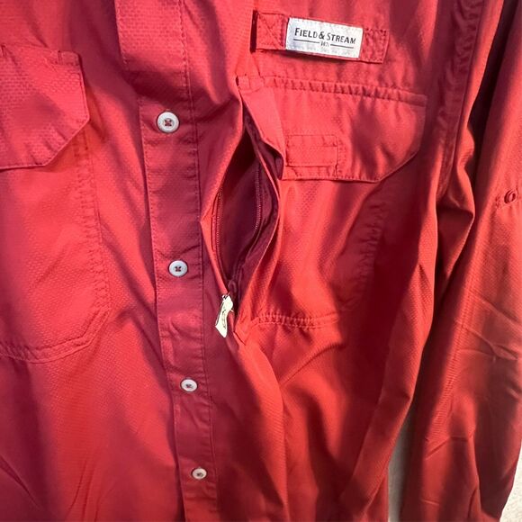 Field & Stream Shirt Men’s M Red Long Snap Sleeve Red Smart Cool Fishing Outdoor - Picture 4 of 10